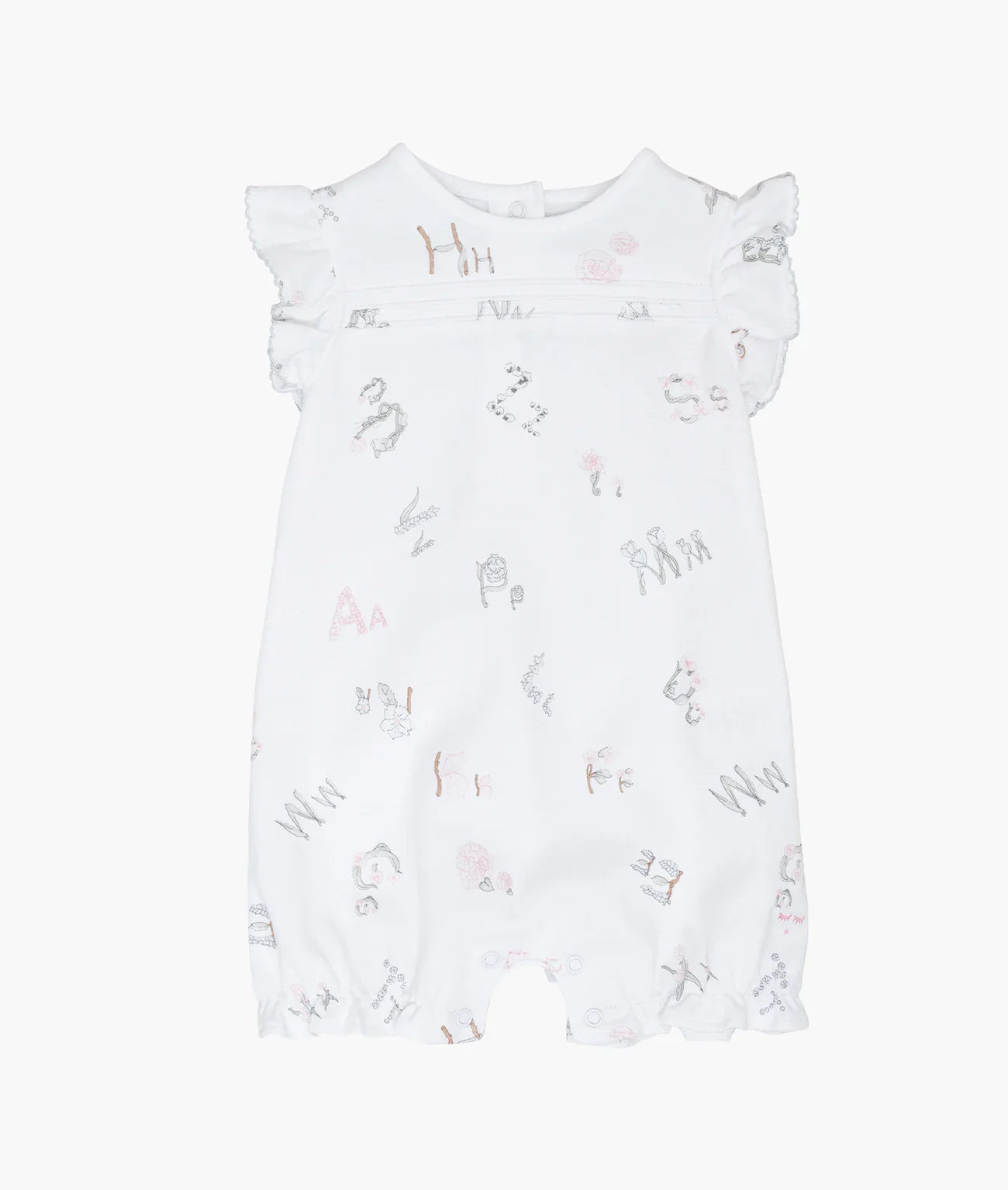 LIVLY Alphabet Flowers Athena Jumpsuit White 1-3m