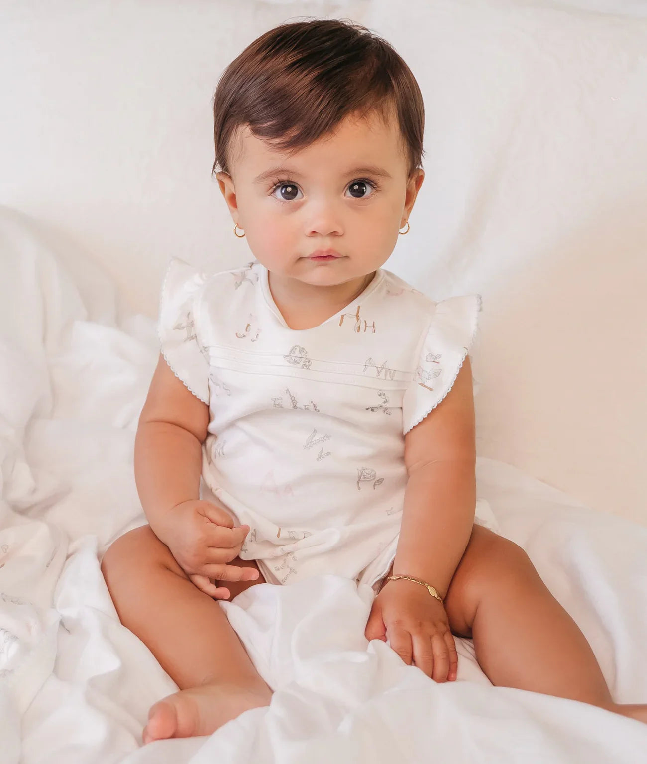 LIVLY Alphabet Flowers Athena Jumpsuit White 3-6m