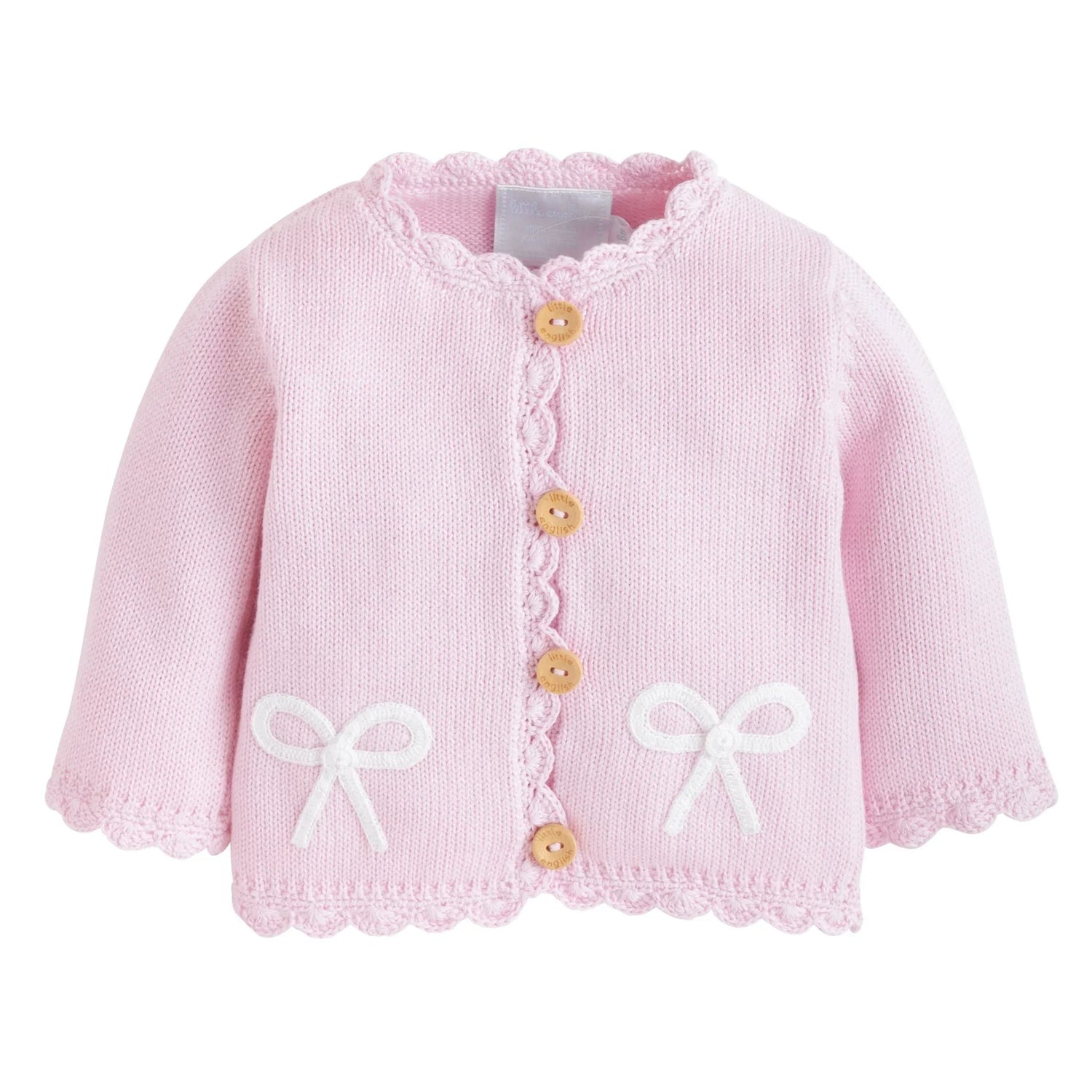 Little English Crochet Cardigan - Pink Bow - 3-6M
