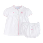 Little English Pinpoint Layette Knit Set - Bow - 3M