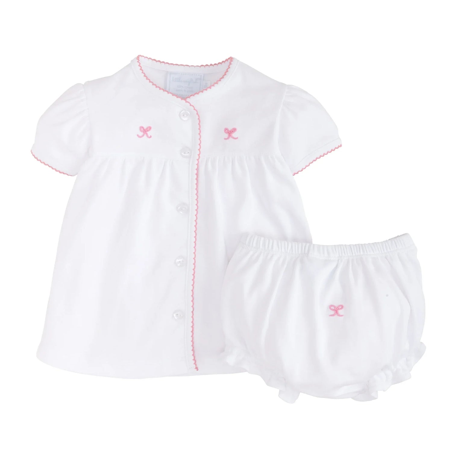 Little English Pinpoint Layette Knit Set - Bow - 3M