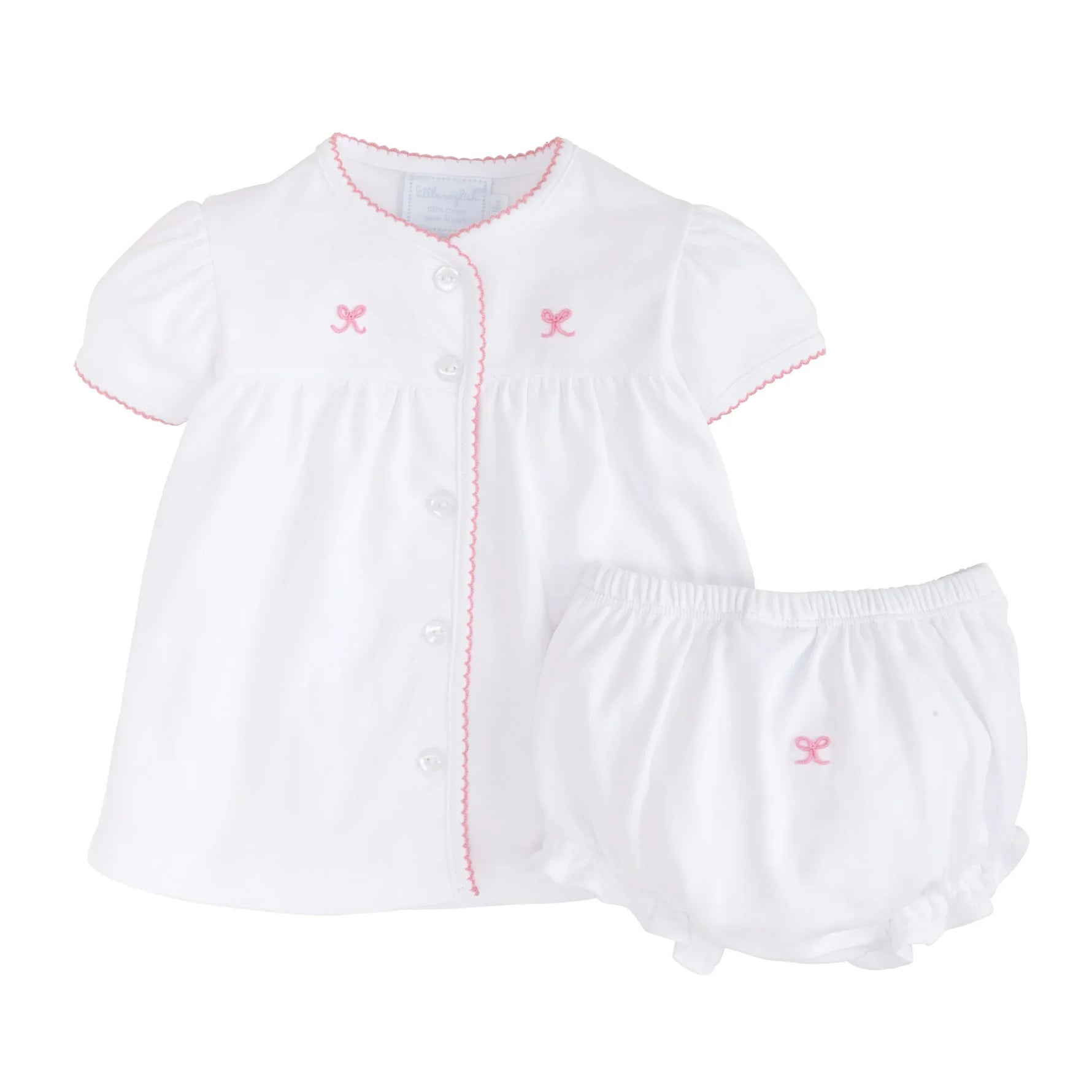 Little English Pinpoint Layette Knit Set - Bow - 3M