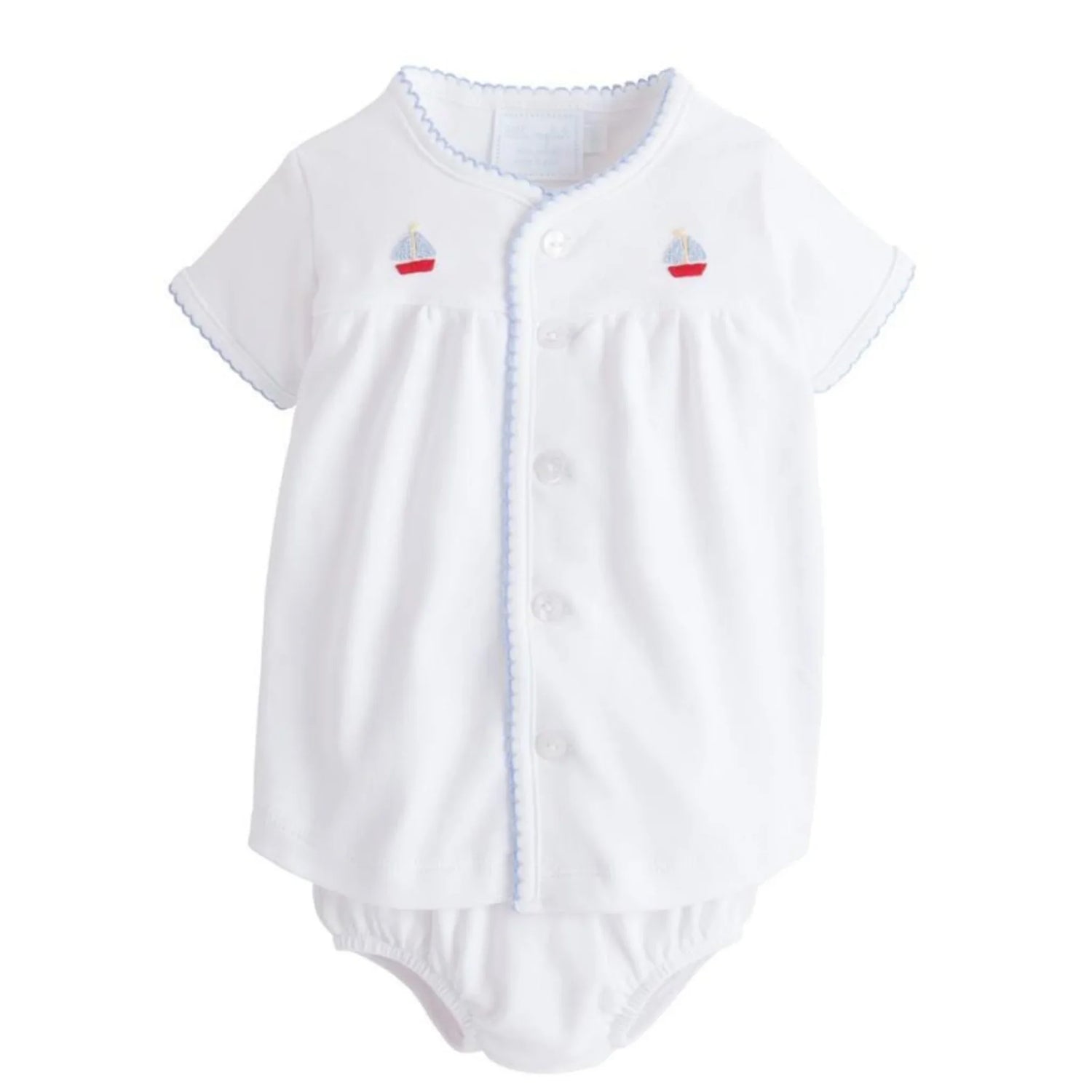 Little English Pinpoint Layette Knit Set - Sailboat - 6M
