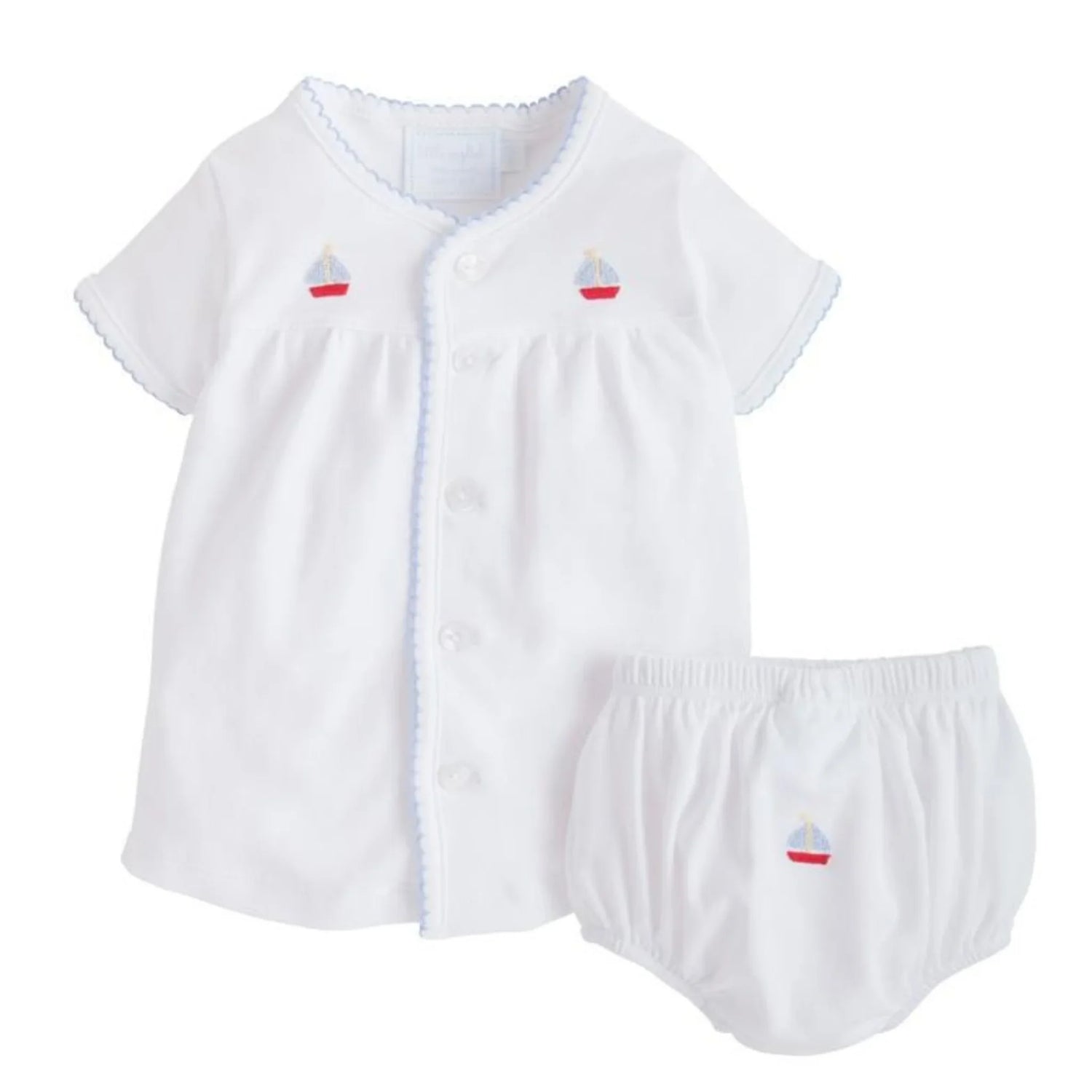 Little English Pinpoint Layette Knit Set - Sailboat - 3M