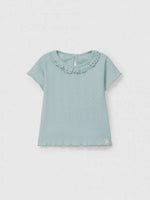 SNUG Ajours T-Shirt with Ruffle Collar — Mint Blu - 3M