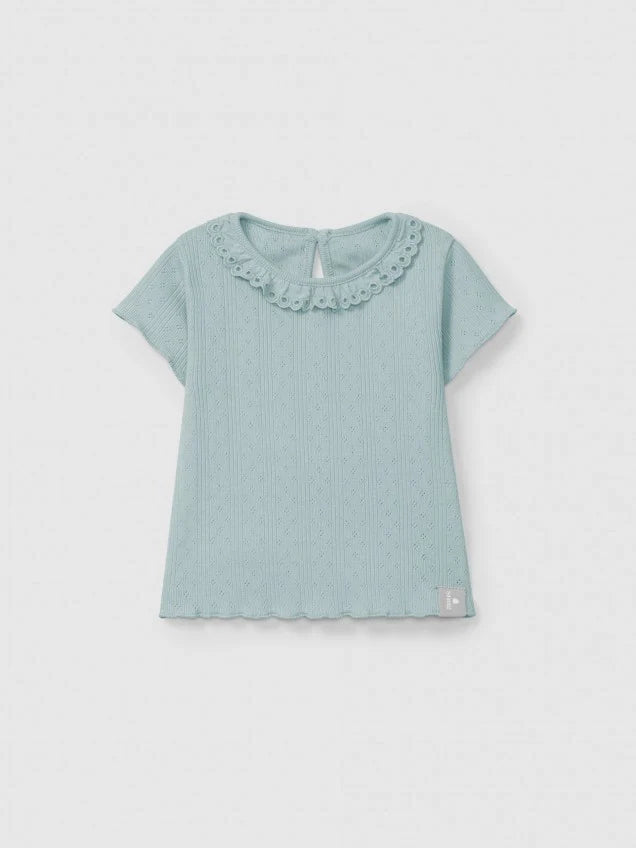 SNUG Ajours T-Shirt with Ruffle Collar — Mint Blu - 3M