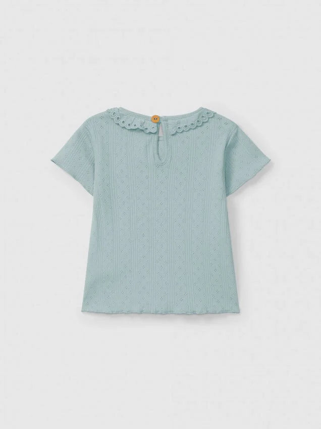 SNUG Ajours T-Shirt with Ruffle Collar — Mint Blu - 6M
