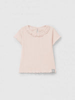 SNUG Ajours T-Shirt with Ruffle Collar — Pink - 3M
