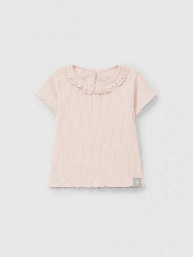 SNUG Ajours T-Shirt with Ruffle Collar — Pink - 3M