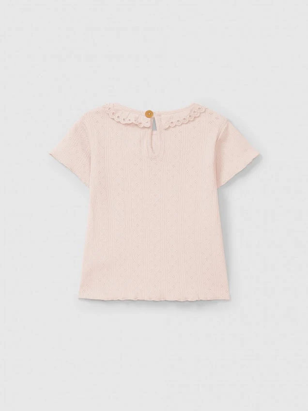 SNUG Ajours T-Shirt with Ruffle Collar — Pink - 6M