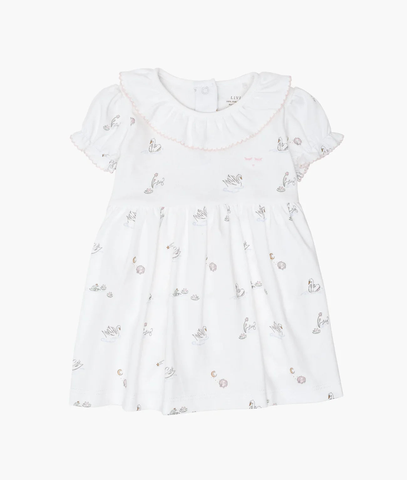 LIVLY Swans Ruffled Collar Dress White 1-3m