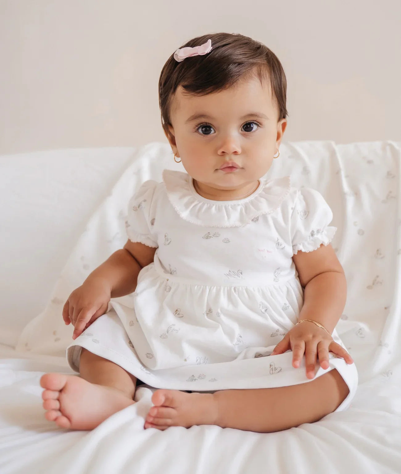 LIVLY Swans Ruffled Collar Dress White 3-6m
