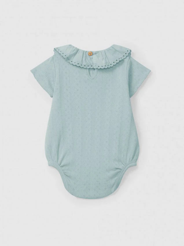 SNUG Body Ajours with Ruffle Collar — Mint Blu - 3M