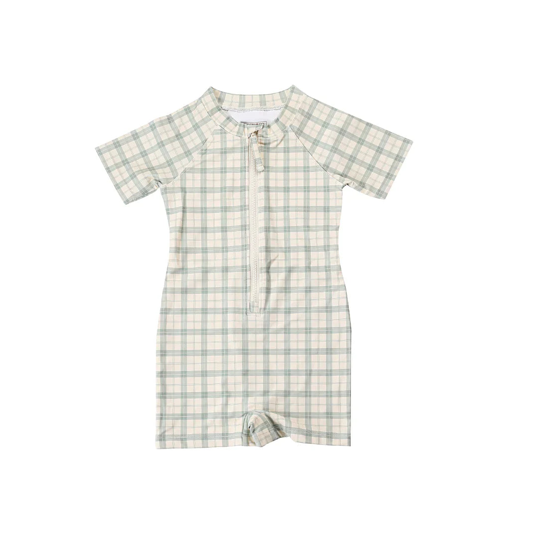 Short Sleeve Rashguard Swimsuit - Fern Plaid