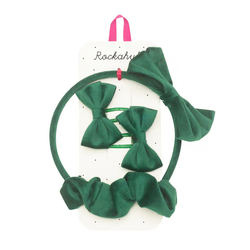 Rockahula Velvet Bow School Hair Set Green