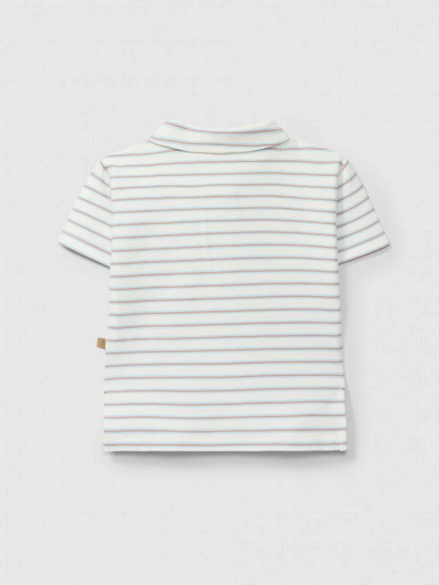 Striped Plush Polo - Aqua Blue