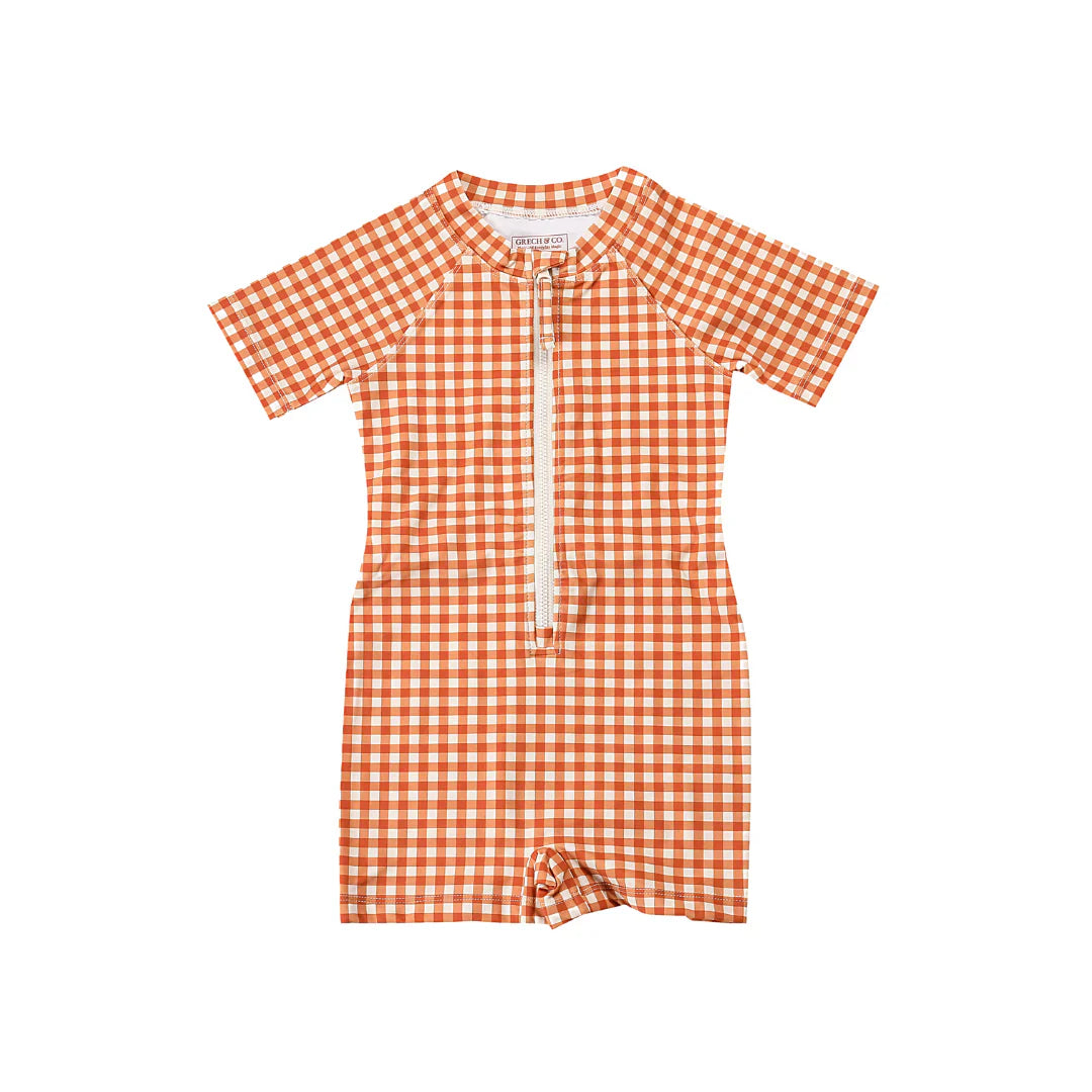 Short Sleeve Rashguard Swimsuit - Sienna Gingham