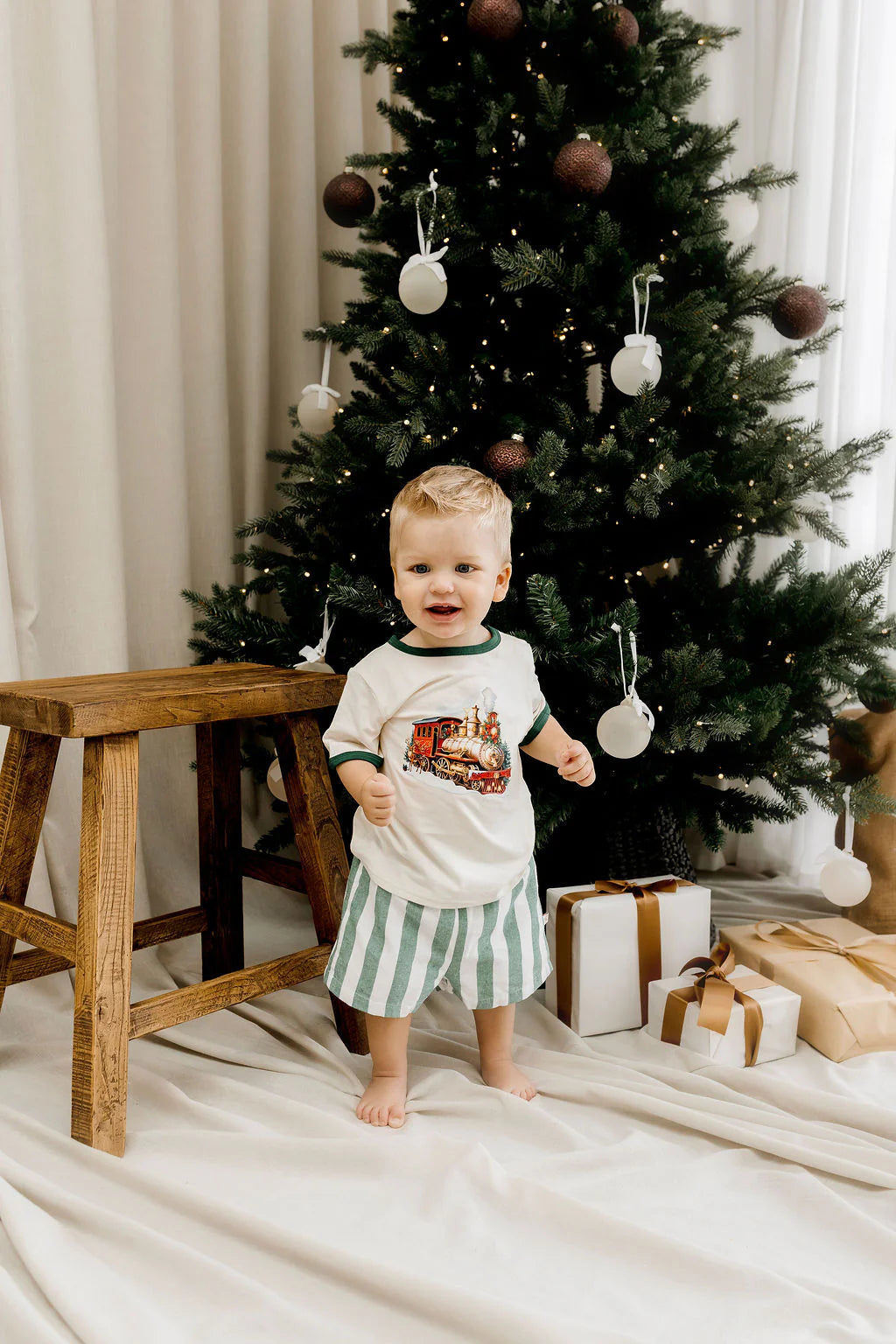 Green Stripe Linen Shorts