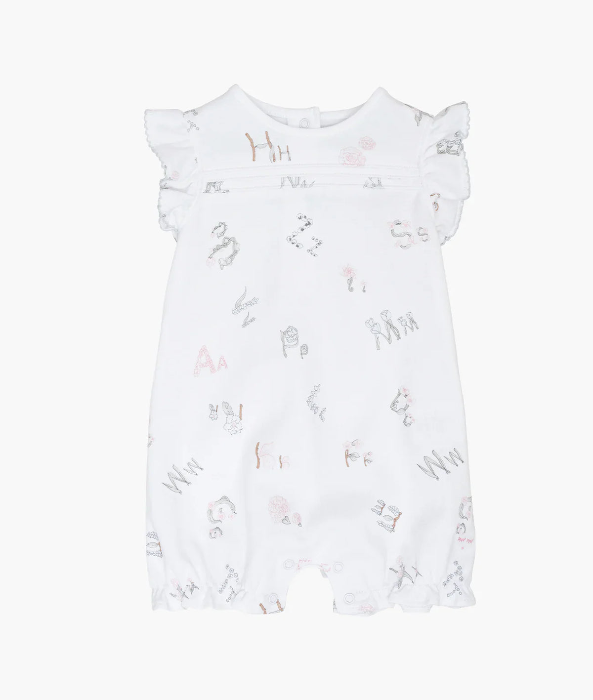 LIVLY Alphabet Flowers Athena Jumpsuit White 1-3m
