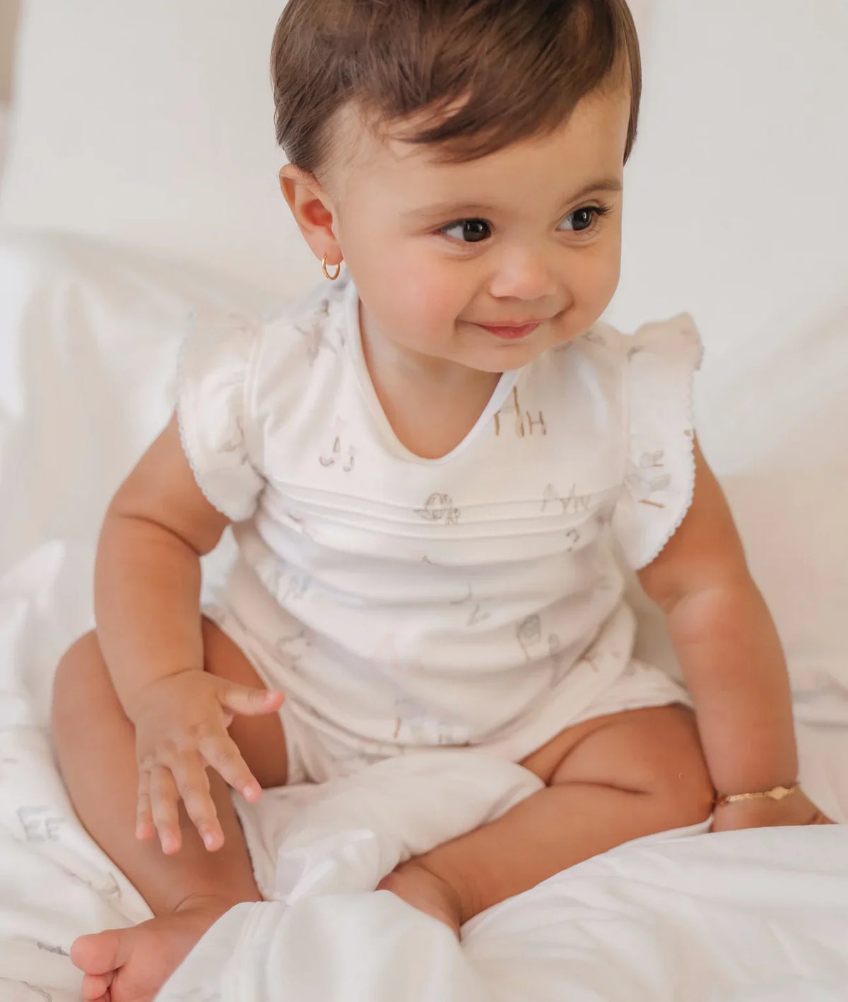 LIVLY Alphabet Flowers Athena Jumpsuit White 6-9m