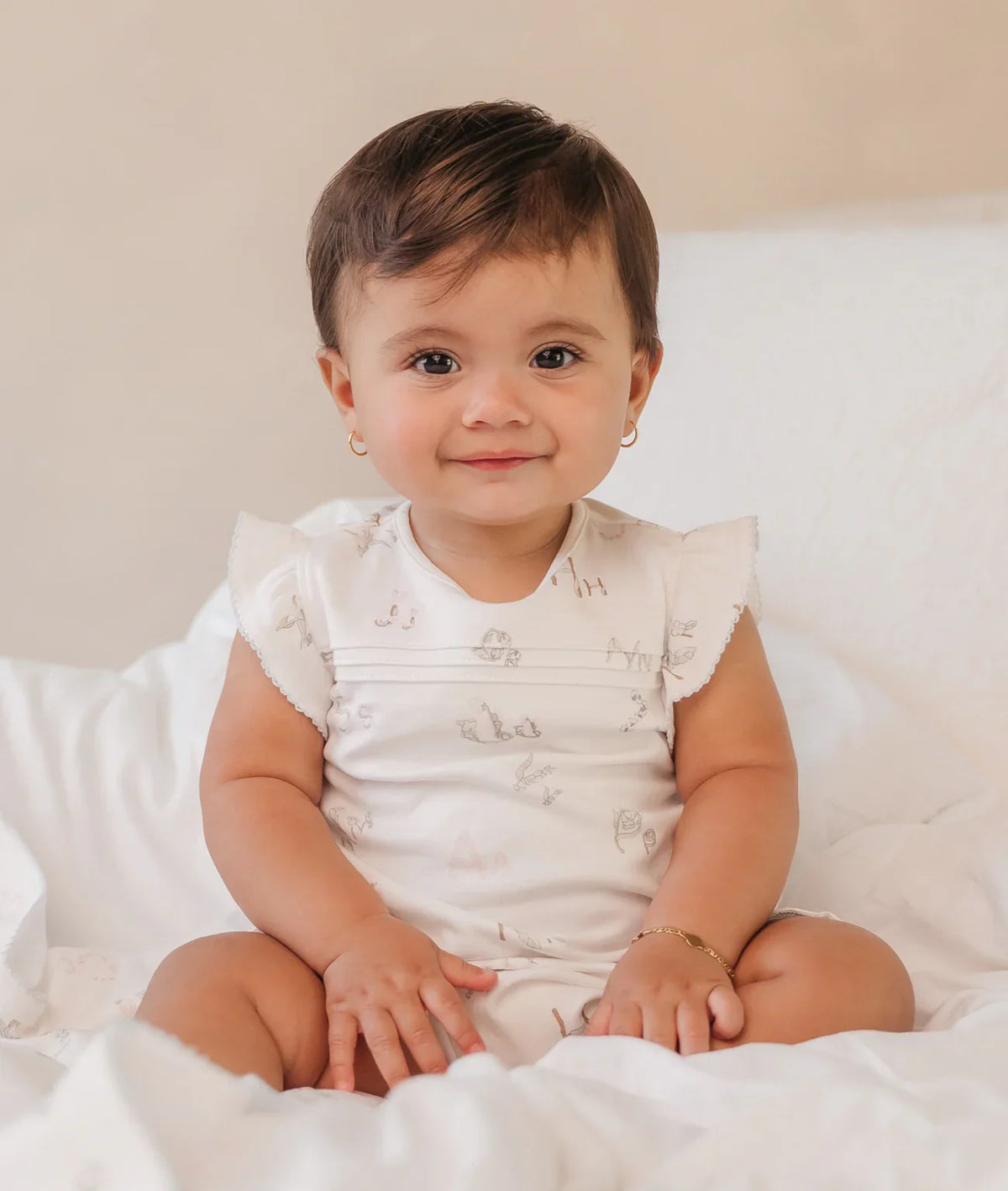 LIVLY Alphabet Flowers Athena Jumpsuit White 9-12m