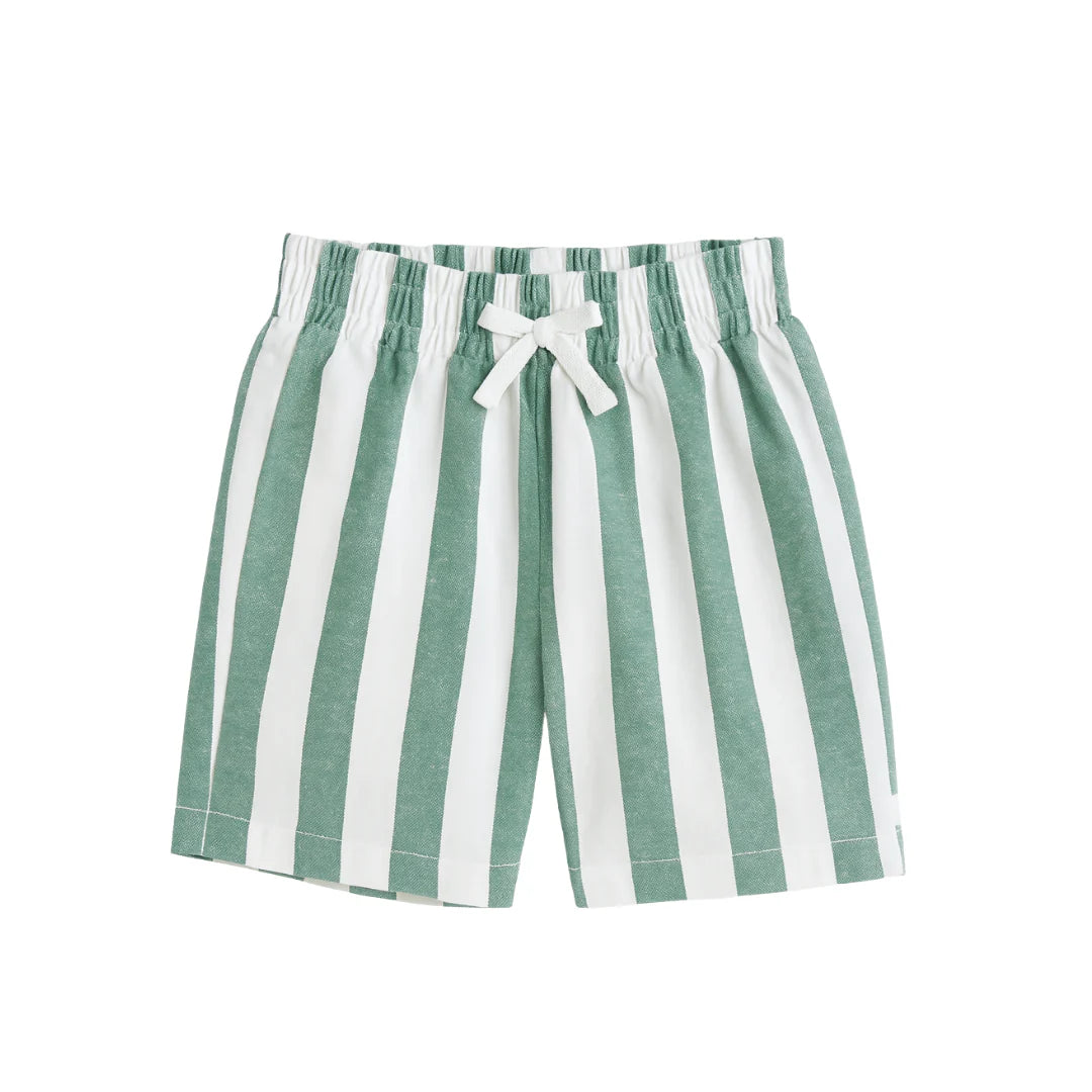 Green Stripe Linen Shorts