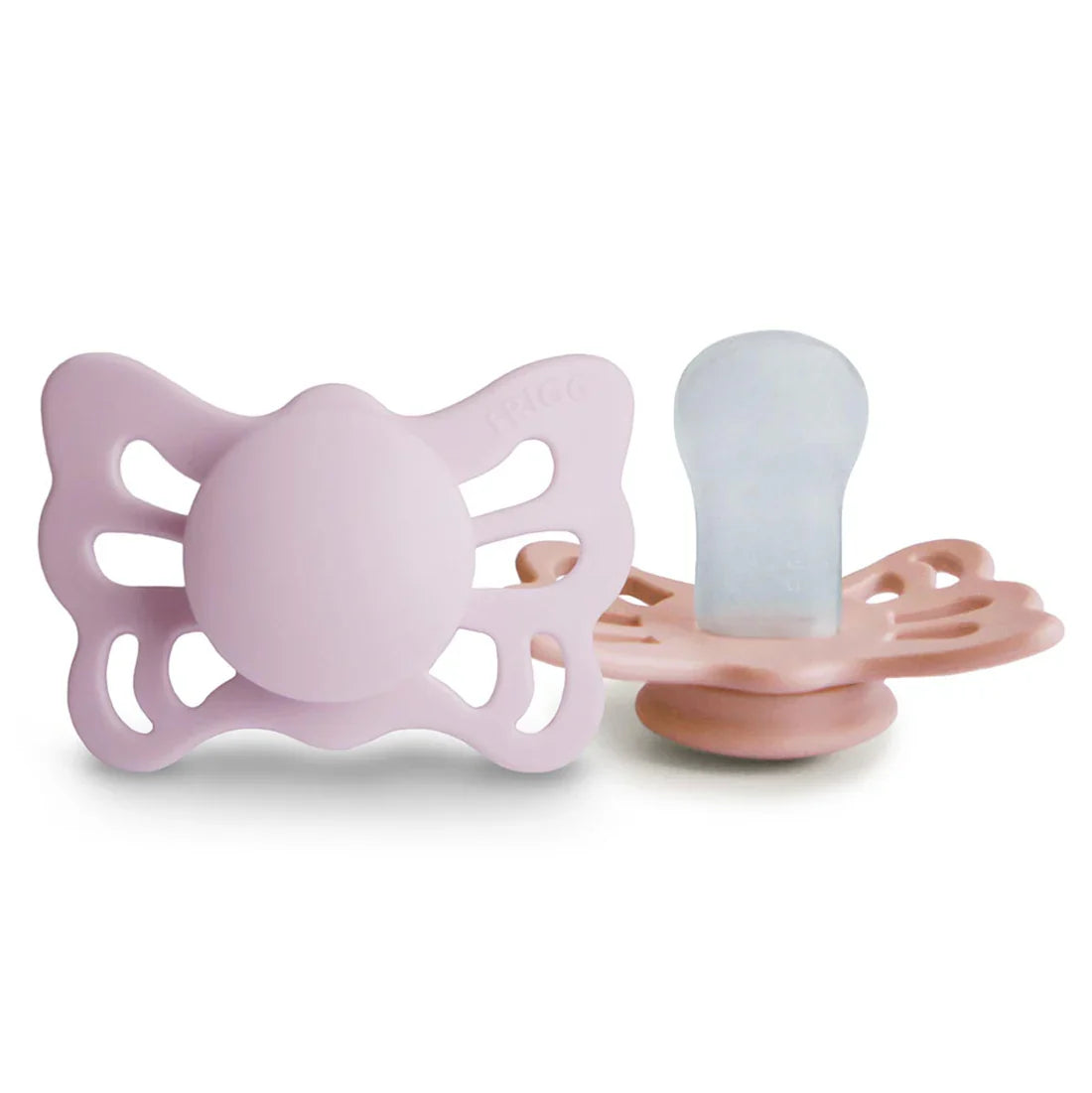 Butterfly Pacifier 2 Pack Silicone - Soft Lilac and Pretty in Peach 0-6M
