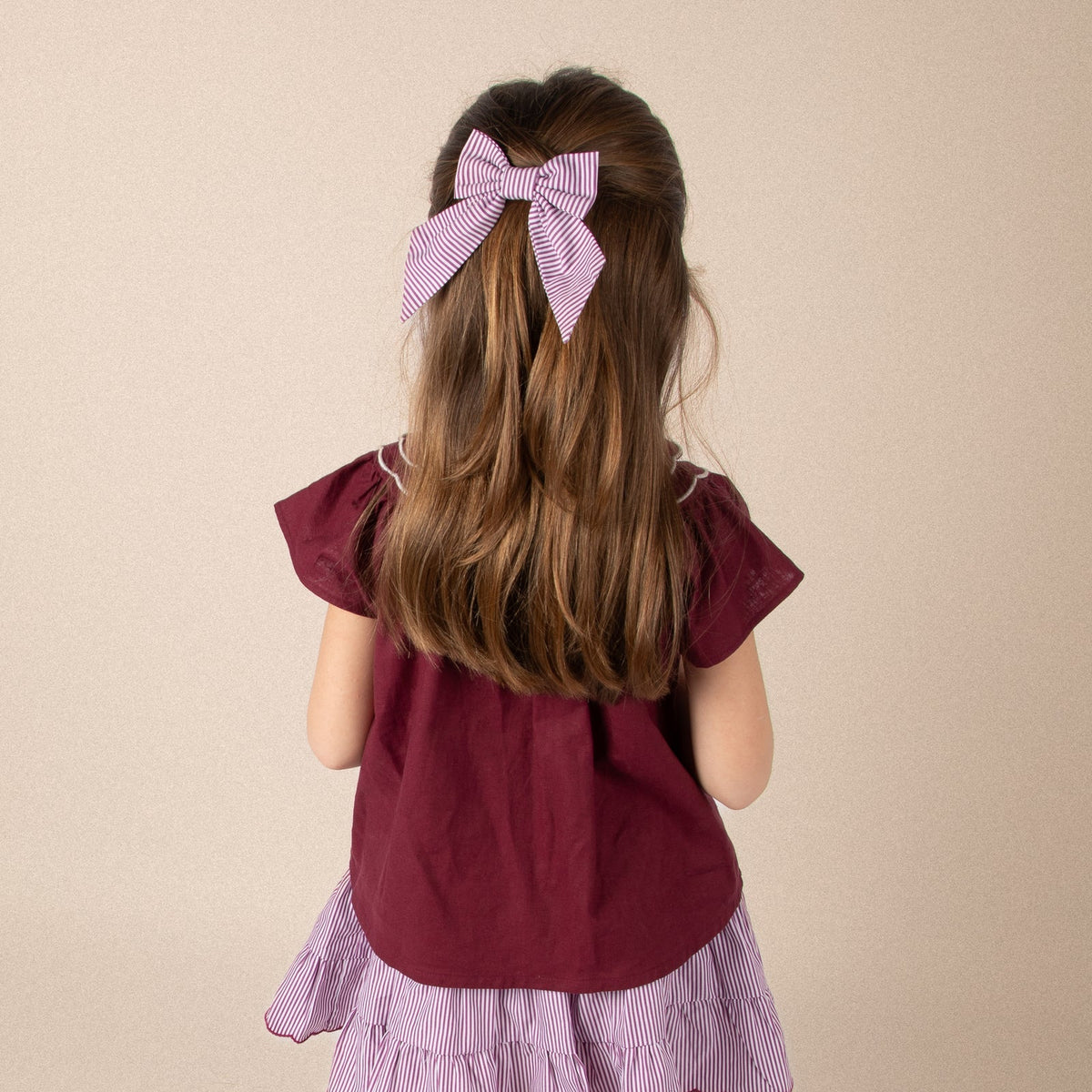 Carlotta Bow Clip - Bordeaux Stripes