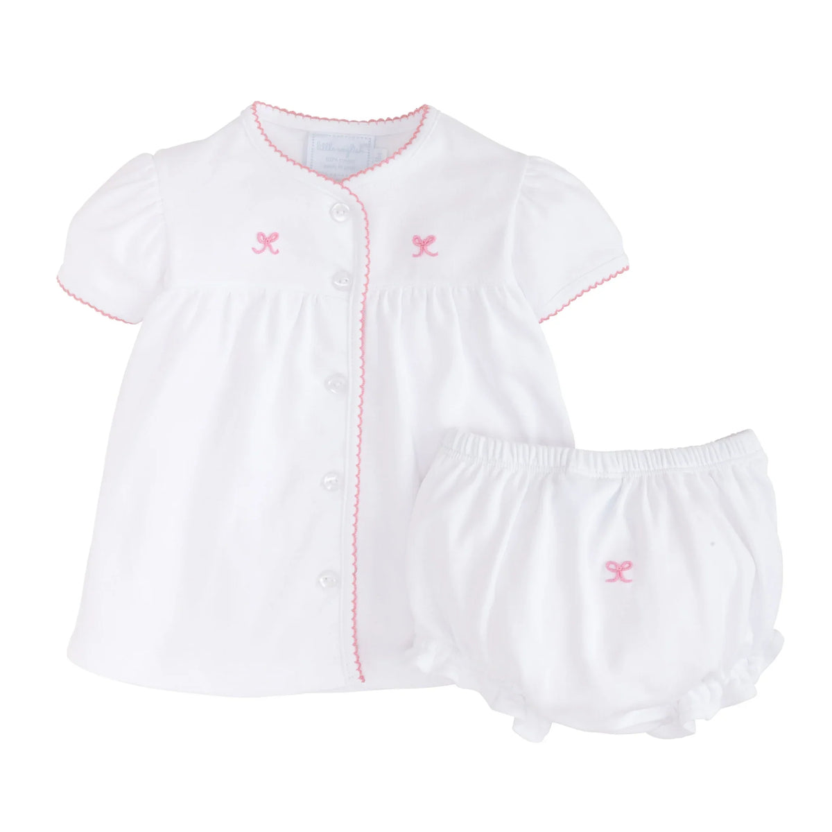 Little English Pinpoint Layette Knit Set - Bow - 3M