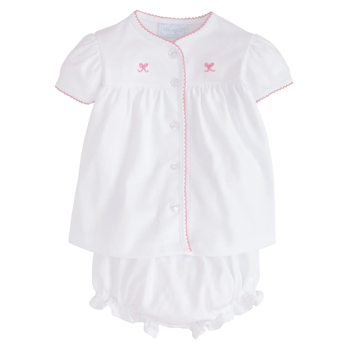 Little English Pinpoint Layette Knit Set - Bow - 6M