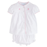 Little English Pinpoint Layette Knit Set - Bow - 6M