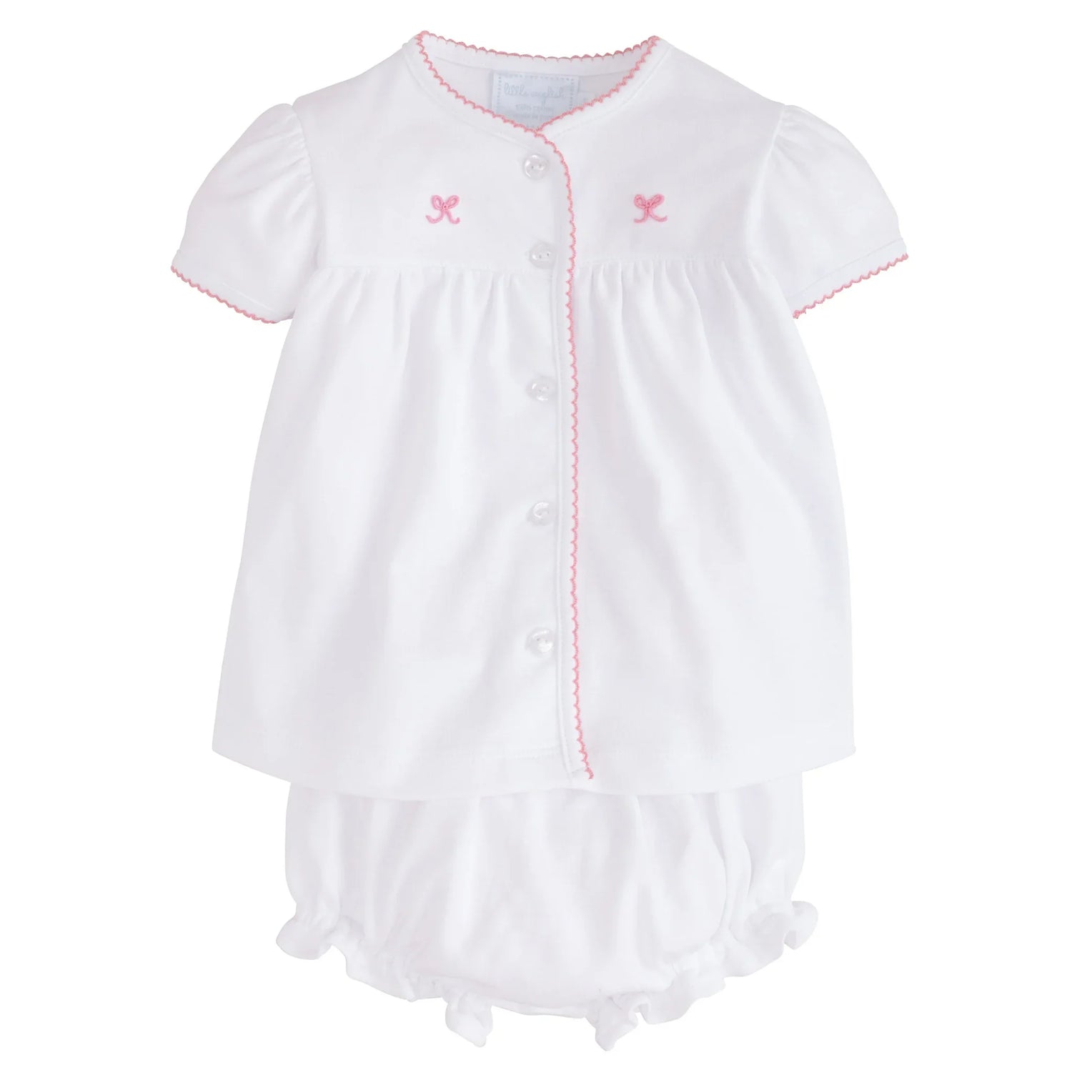 Little English Pinpoint Layette Knit Set - Bow - 6M