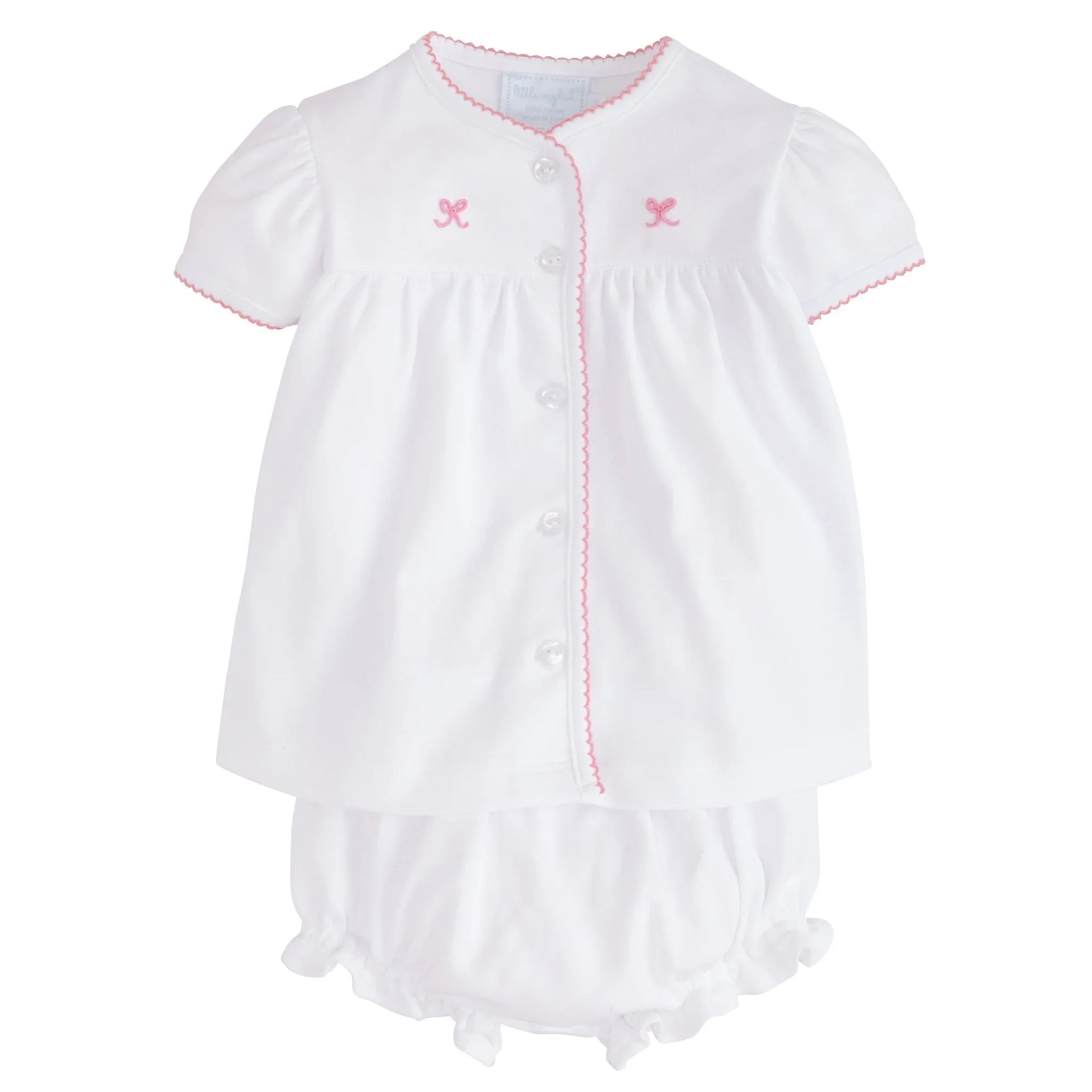 Little English Pinpoint Layette Knit Set - Bow - 6M