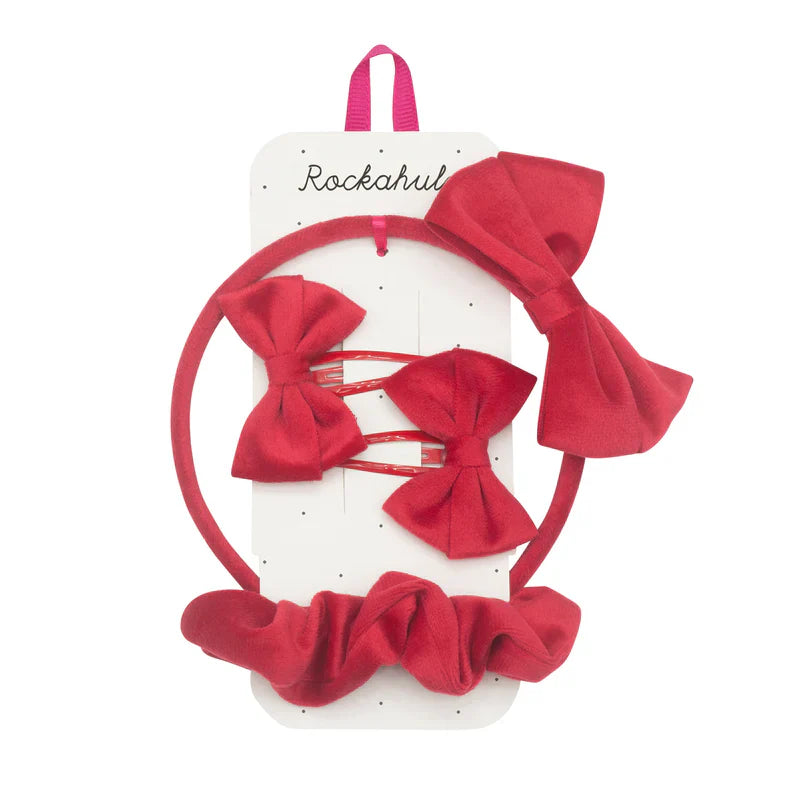 Rockahula Velvet Bow School Hair Set Red