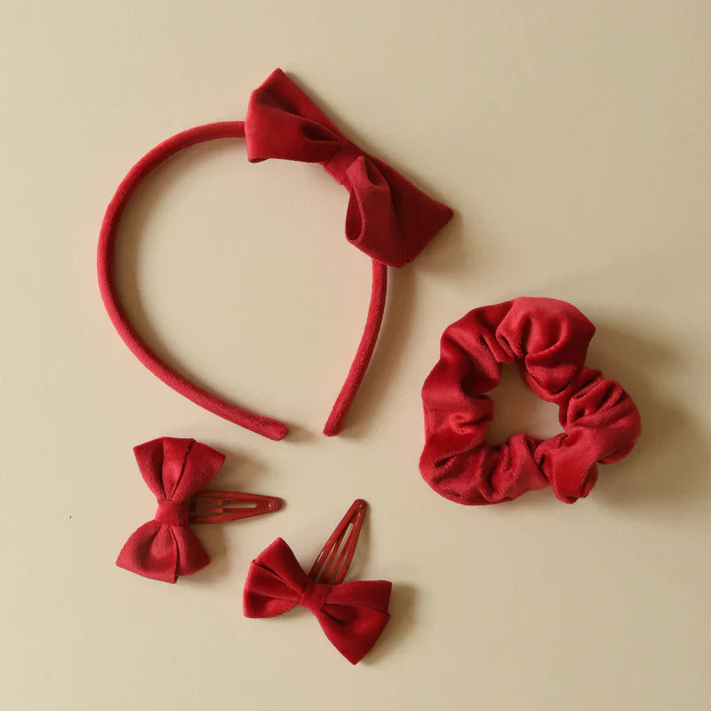 Velvet Bow Hair Set Red