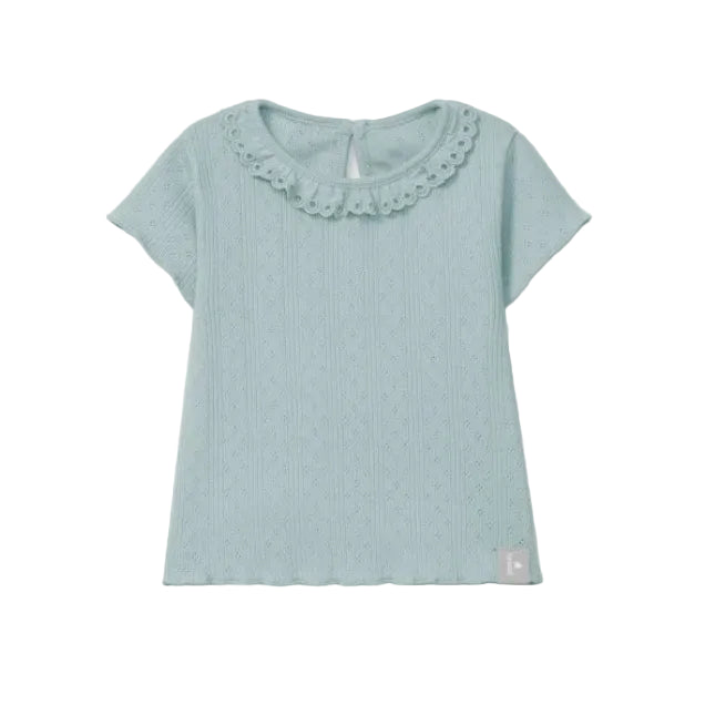 SNUG Ajours T-Shirt with Ruffle Collar — Mint Blu - 3M