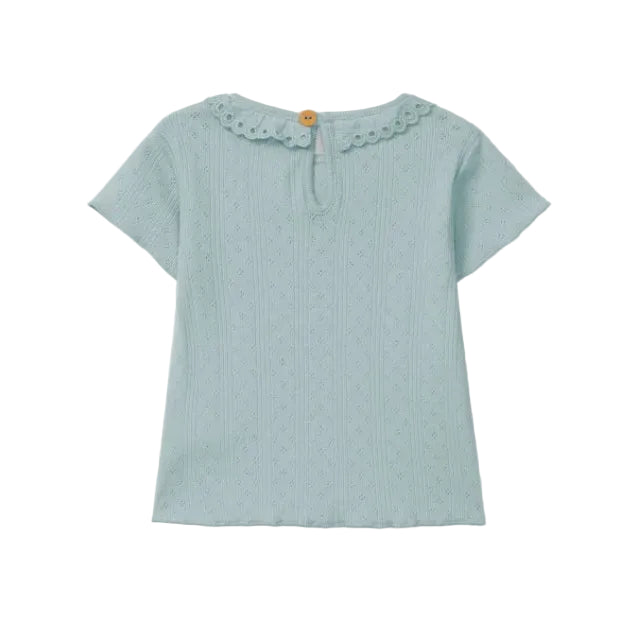 SNUG Ajours T-Shirt with Ruffle Collar — Mint Blu - 6M
