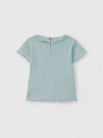 SNUG Ajours T-Shirt with Ruffle Collar — Mint Blu - 6M