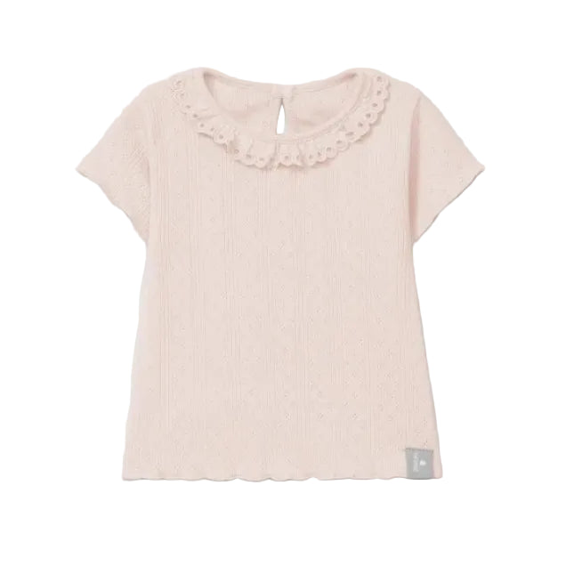 SNUG Ajours T-Shirt with Ruffle Collar — Pink - 3M