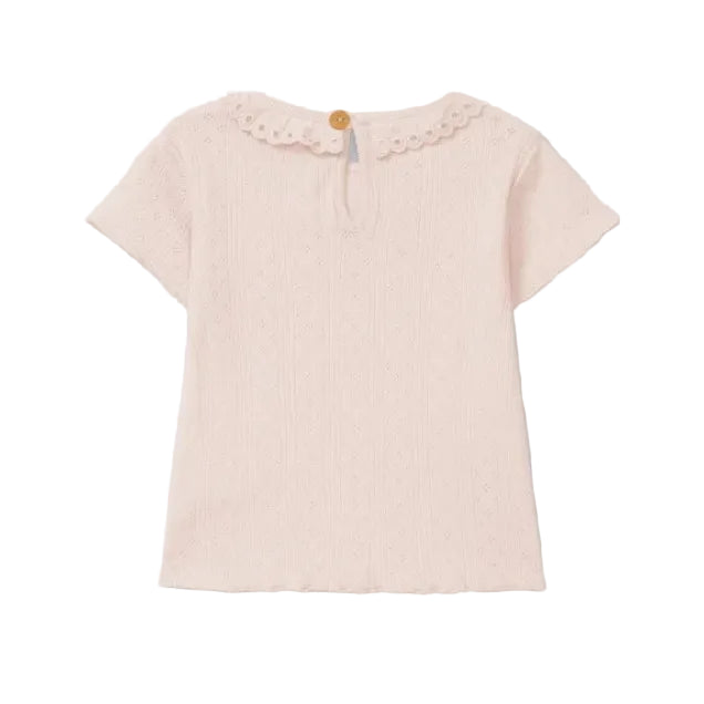 SNUG Ajours T-Shirt with Ruffle Collar — Pink - 6M
